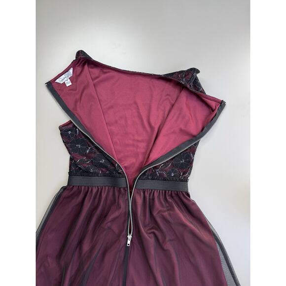 VTG Y2K Womens Lace Tulle Dress 3 Burgundy Black Whimsigoth Mall Goth Fairycore - Picture 11 of 14